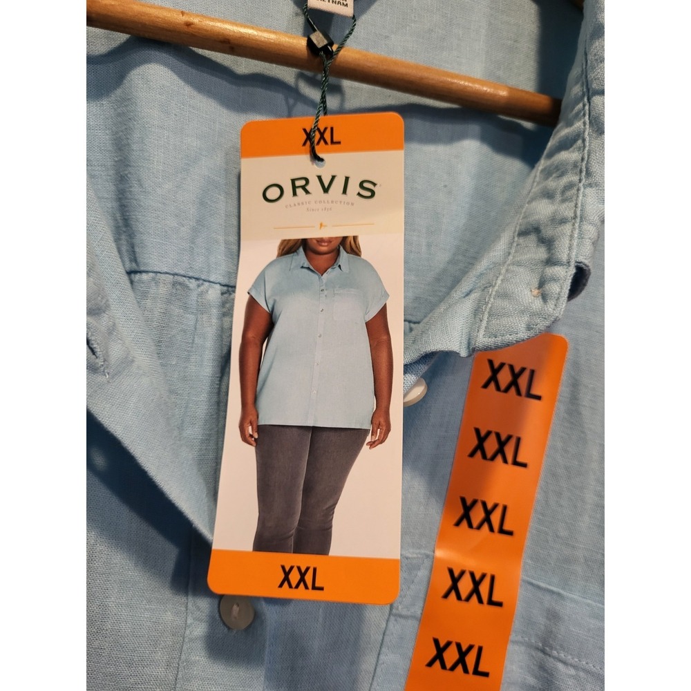 New Aqua Blue Linen Blend Boxy Oversized Button Up Shirt Orvis Sz 2X - Picture 4 of 7